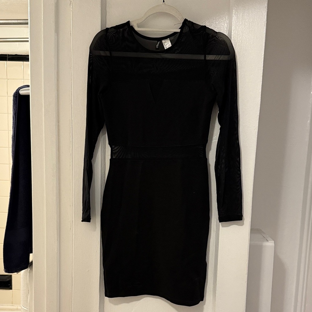 Body Con Bandage Dress Long Sleeves with Mesh Cutouts